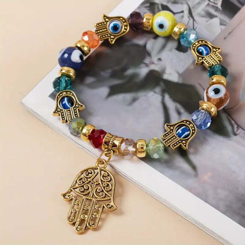 HAMSA HAND EVIL EYE COLORFUL CHARM BRACELET