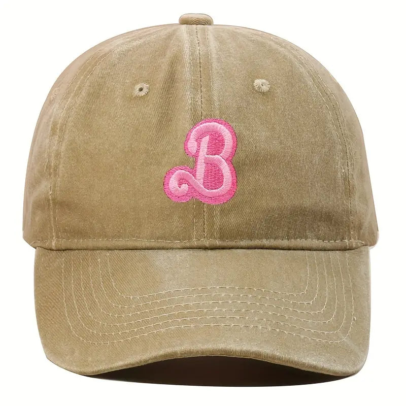 B Letter Embroidered Baseball Cap Solid Color Washed Distressed Dad Hats Lightweight Adjustable Sun Hat For Women Girls