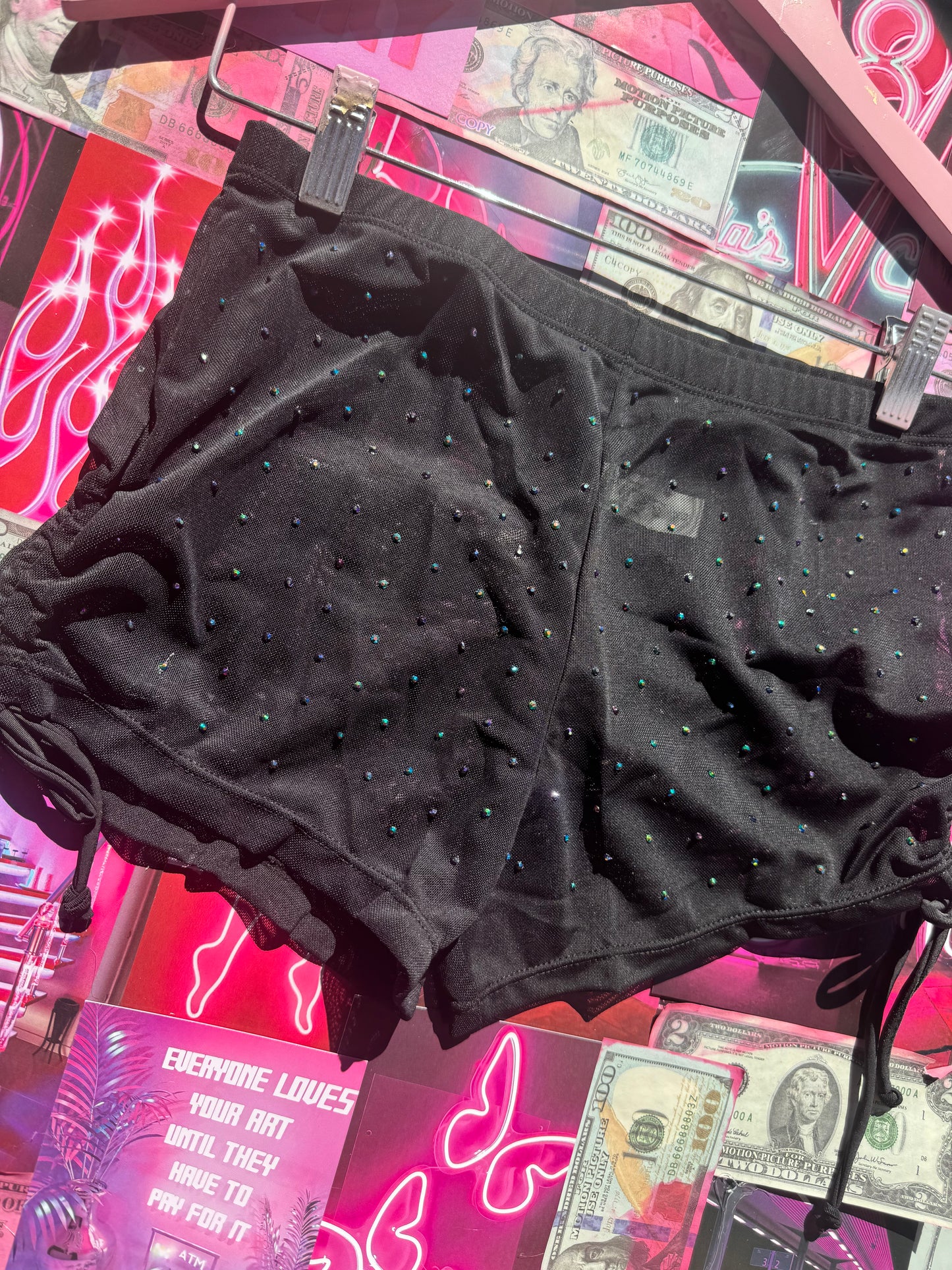 Custom-Made Rhinestone Mesh Shorts