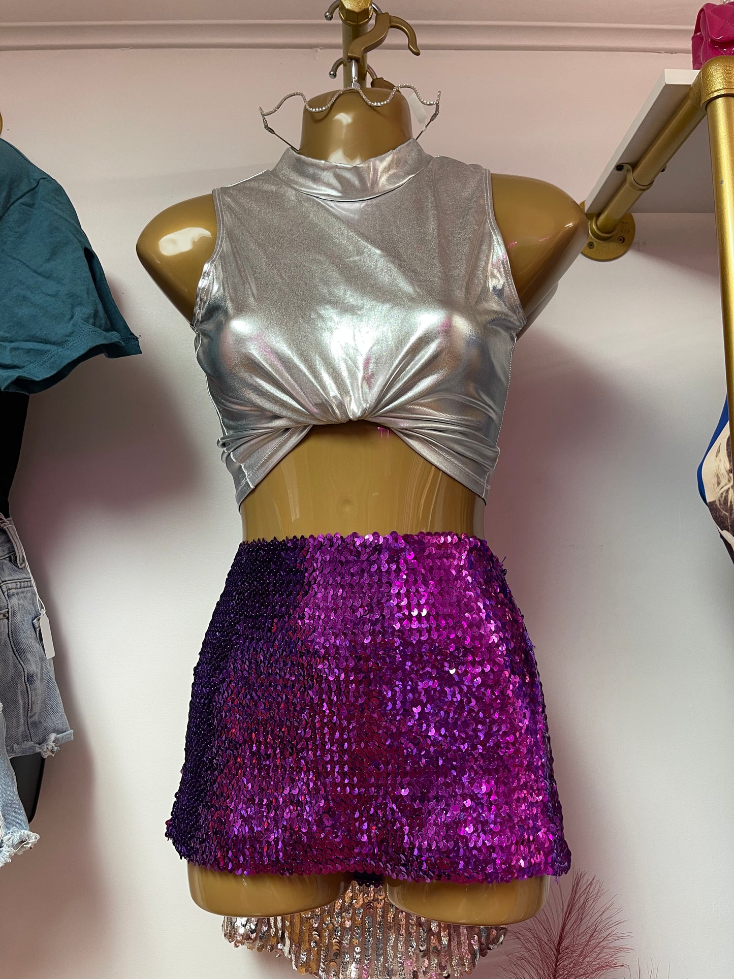 Womens Universal Sequin Mini Skirt or Crop Top