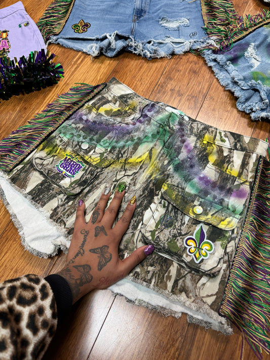 HUNTER-CAMO MARDI GRAS SHORTS