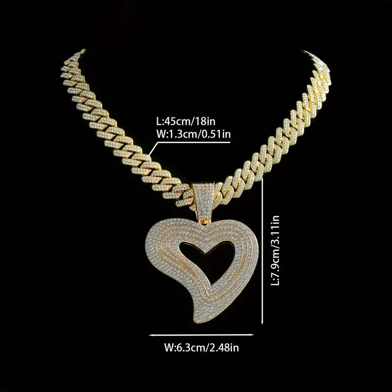 "HEARTBEAT BLING" CUBAN LINKED HEART PENDANT CUBAN CHAIN