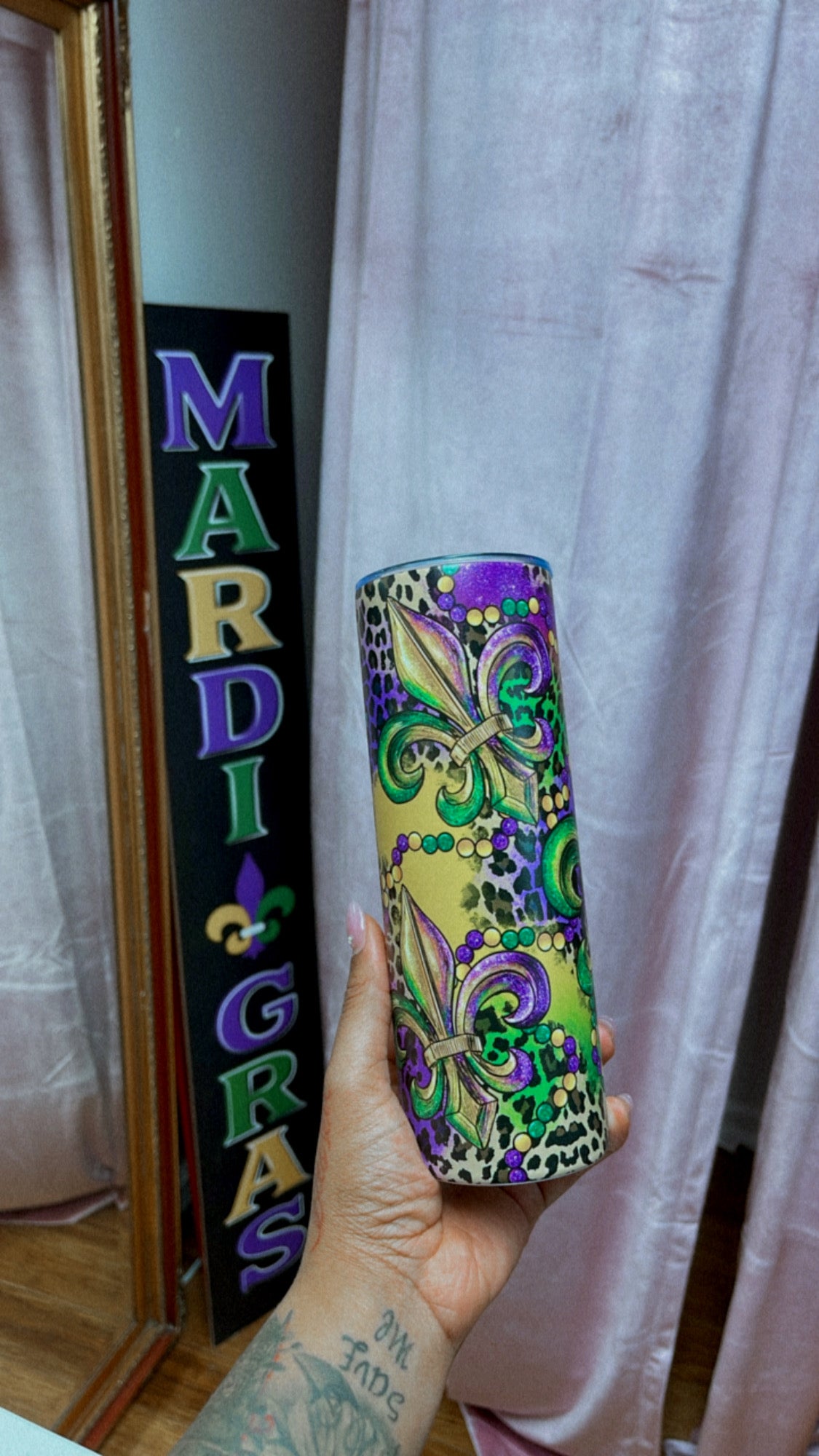 20oz Mardi Gras Print Tumbler Stainless Steel Cup