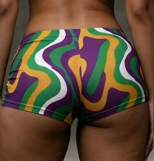 MARDI GRAS COLORBLOCK MINI SHORTS