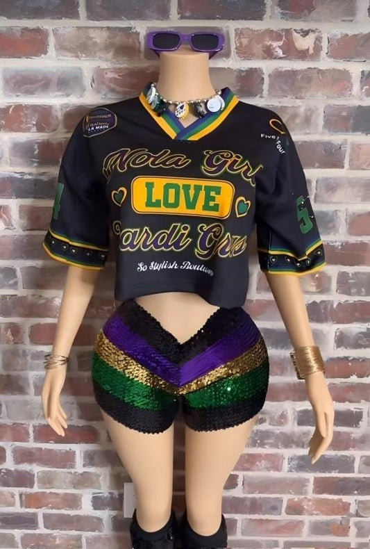 NOLA GIRL LOVE MARDI GRAS JERSEY TOP