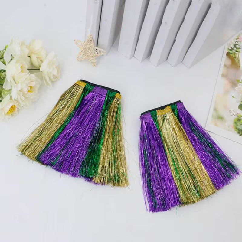 KIDS MARDI GRAS STRAW TASSEL LEG WARMERS