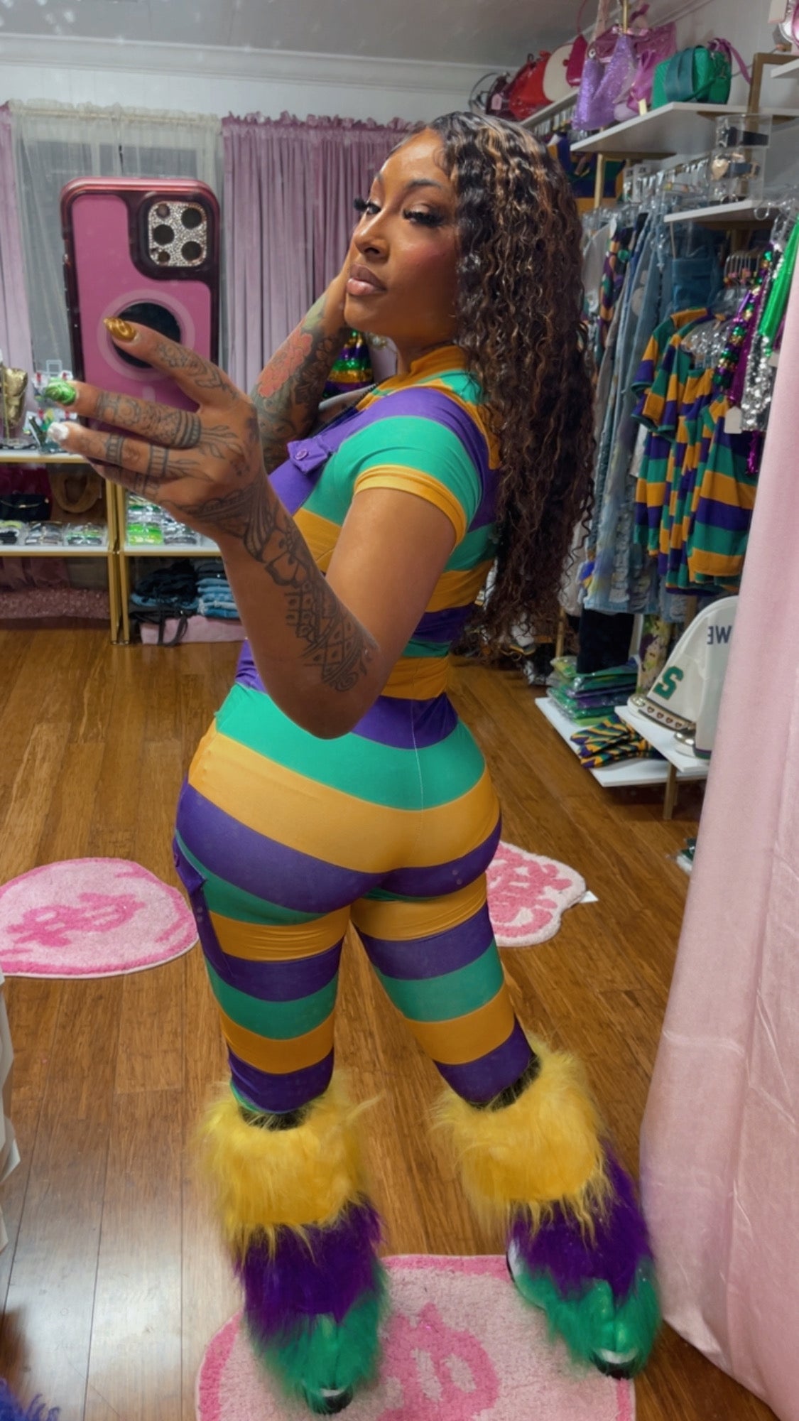MARDI GRAS SHORT SLEEVE ONE PIECE JUMPSUIT