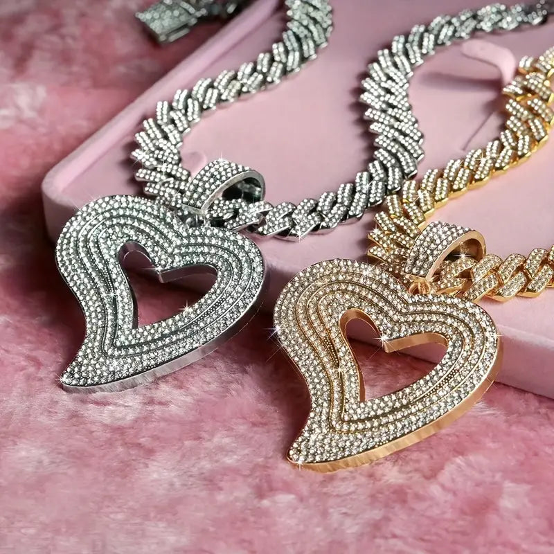 "HEARTBEAT BLING" CUBAN LINKED HEART PENDANT CUBAN CHAIN