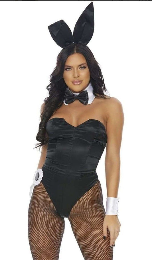 Playboy Classic Bunny Zip Up 7 Piece Costume Set - BLACK