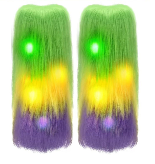 Mardi Gras Leg Warmers Faux Fur Light Up Costume Clothing Accessories for Kids or Adults