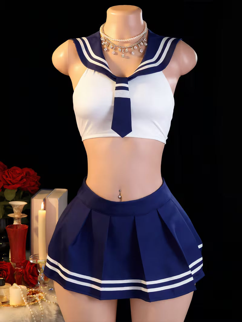 2pcs Women's Sexy Sailor Cosplay Lingerie Set