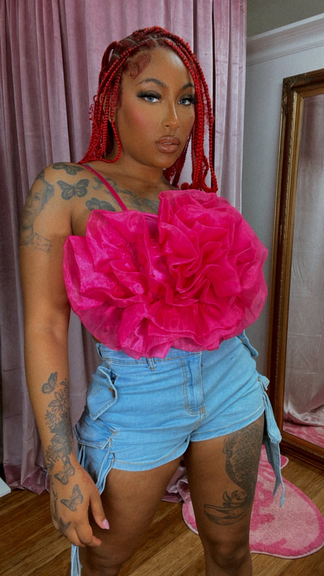 3D FLORAL TULLE CROP TOP