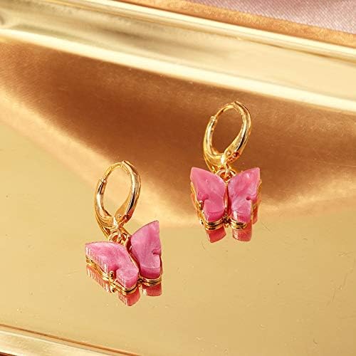 Butterfly Huggie Hoop Earrings Set for Women Girls Cute Colorful Acrylic Gold Plated Dangle Drop Statement Earrings Teen Kids Trendy Jewelry Gift