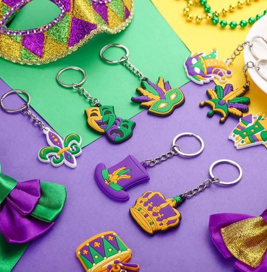 Mardi Gras Key Chain Charms Party Favor Gift Accessories