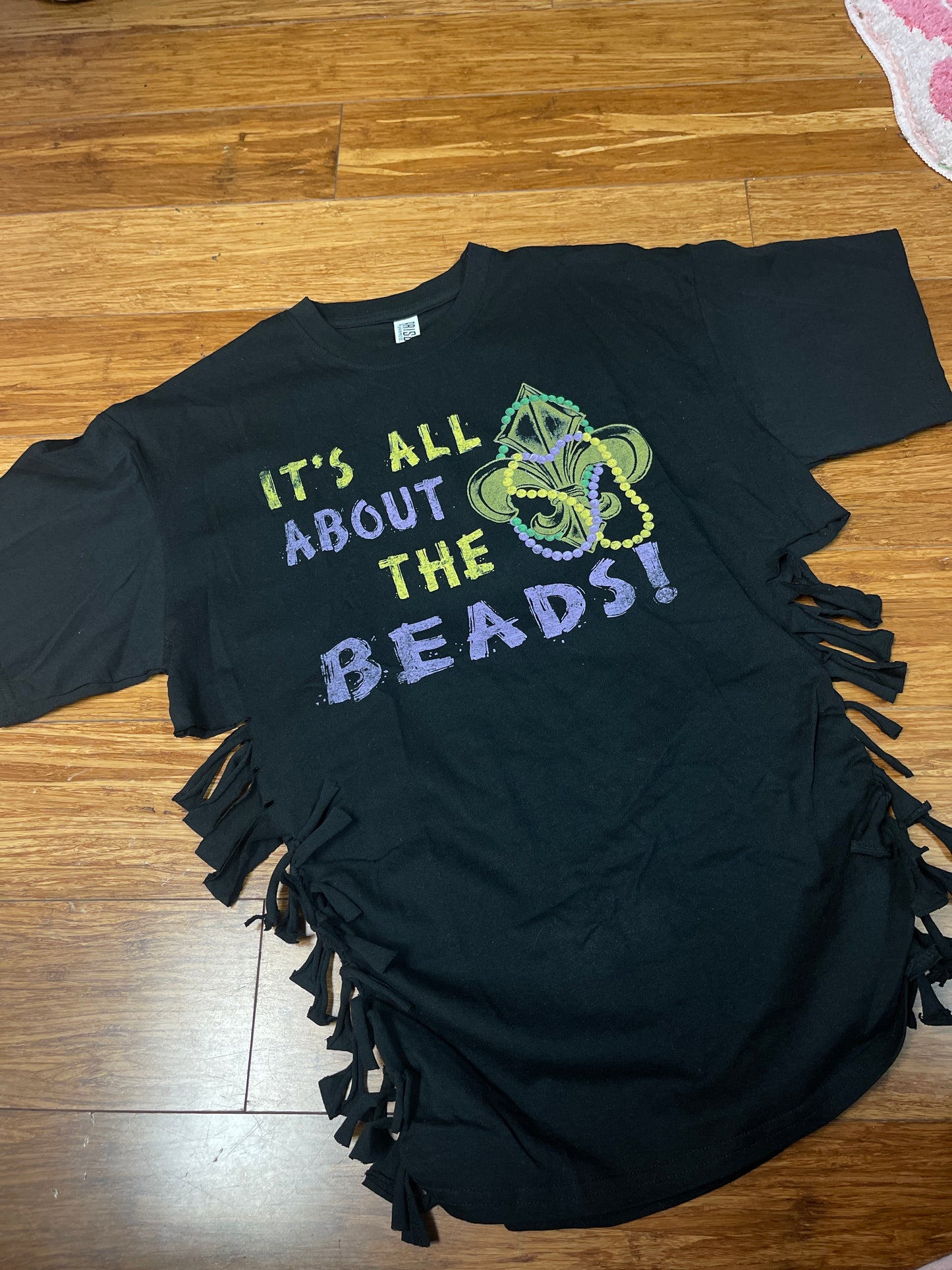 Custom Freestyle Design Mardi Gras T-Shirt with Fringe