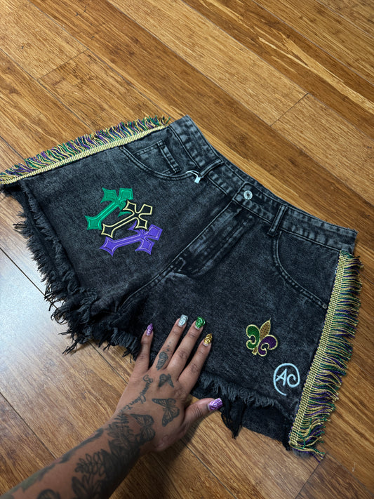 "GOTHIC MAYHEM " CUSTOM MARDI GRAS SHORTS