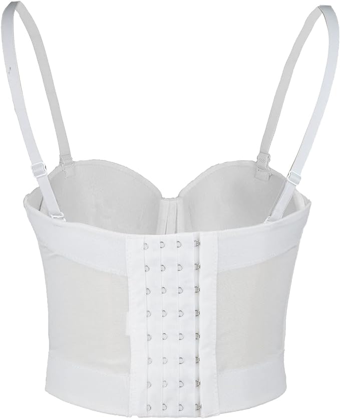 WHITE DIAMOND MESH BUSTIER CORSET CROP TOP