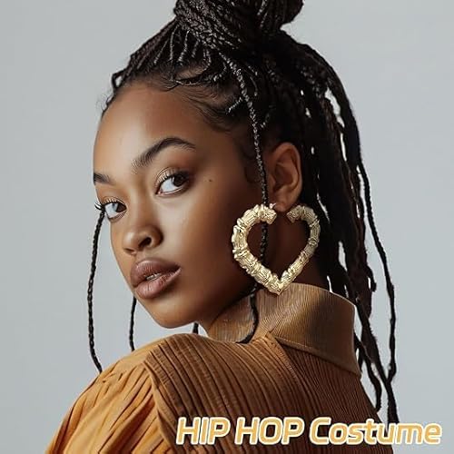 1 PAIR RHINESTONE HEART BAMBOO HOOP EARRINGS WITH RHINESTONES