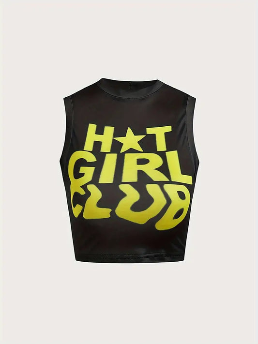 WOMEN'S SLEEVELESS PUNK GRAPHIC PRINT CROP TOP "HOT GIRL CLUB"