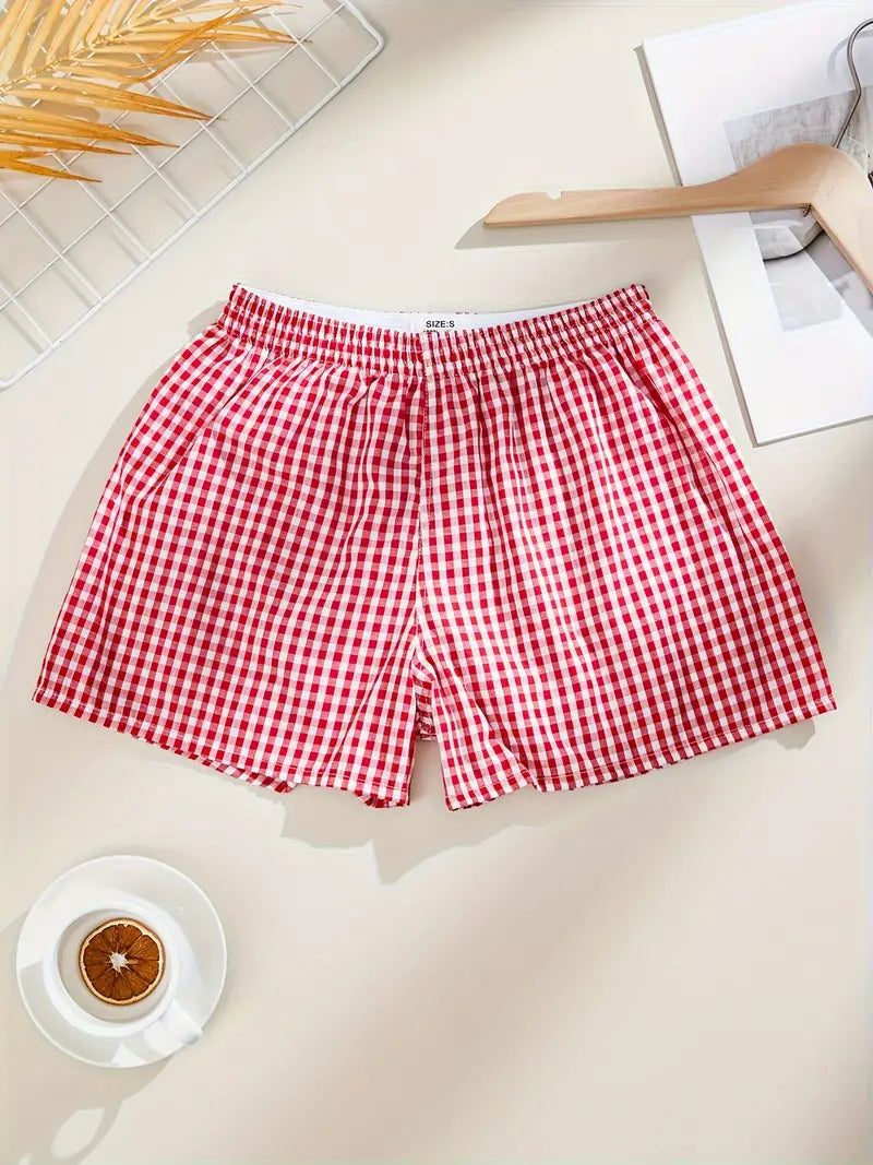 CASUAL PLAID PRINT BOXER SHORTS