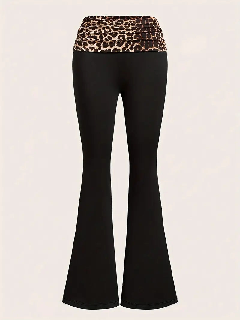 Leopard Print Flare Leg Pants Women's Clothing