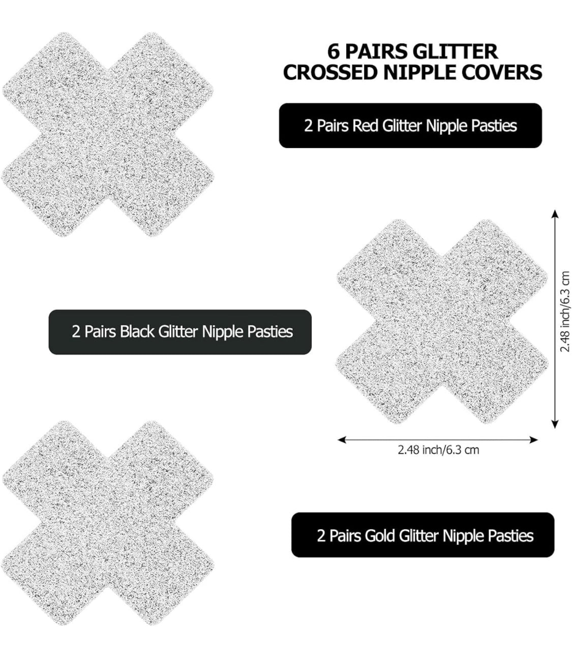 Glitter Nipple Pasties Covers Valentine's Day Disposable X-Shaped Stickers