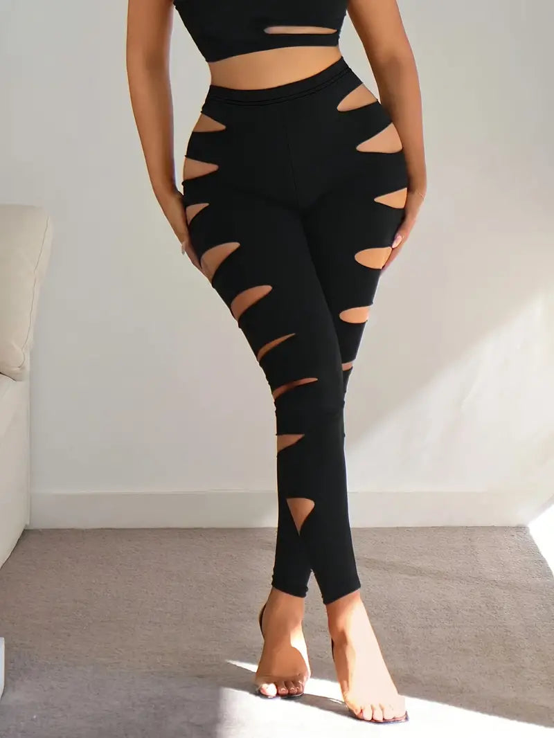 WOMEN'S HIGH WAISTED CUT OUT TIGHTS PANTS