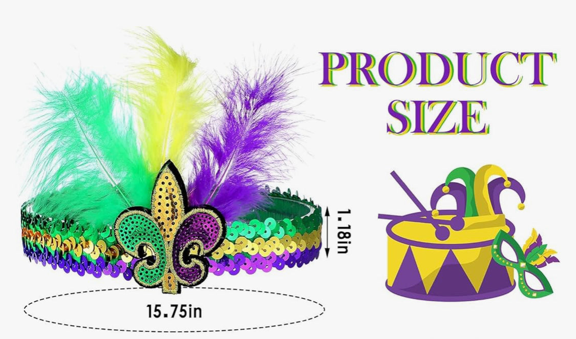 Mardi Gras Accessory for Women 1pcs Feather Headband Mardi Gras Outfits Belly Dance Hip Scarf Sequin Patrick's Day Outfits