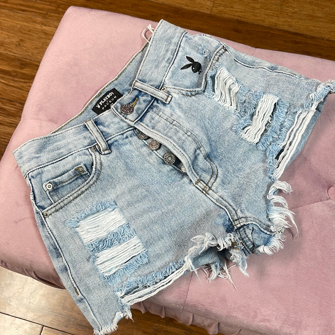 Playboy Patchwork Distressed Shorts