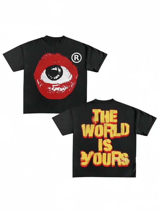 THE WORLD IS YOURS EYE PRINT GRAPHIC PRINT SHORT SLEEVE T-SHIRT