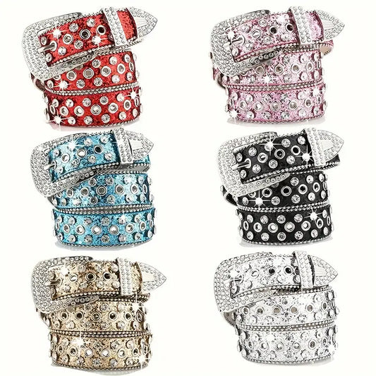 Rivet Belt Fashion Solid Color Shiny Cool PU Belt Denim Pants Belt Ladies Girls Men