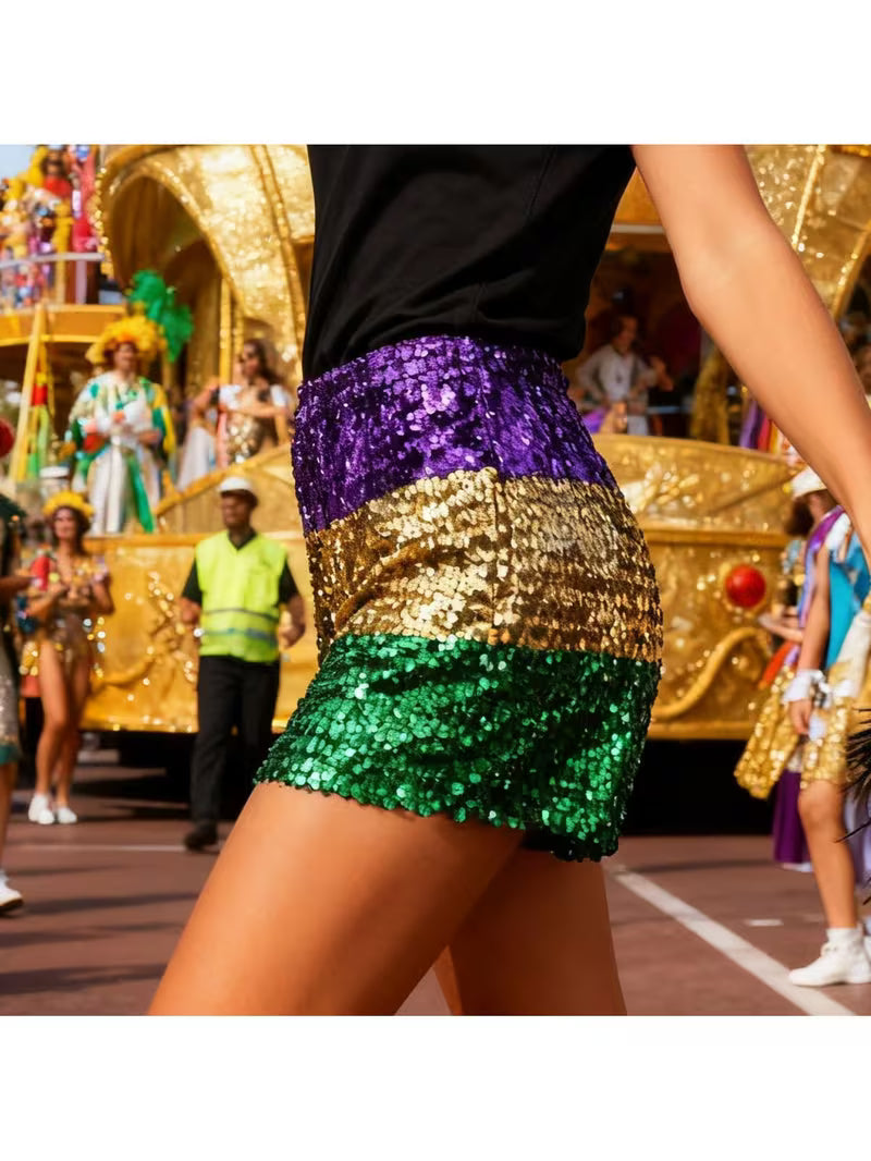 Mardi Gras Sequin Bold Stripe Micro Shorts