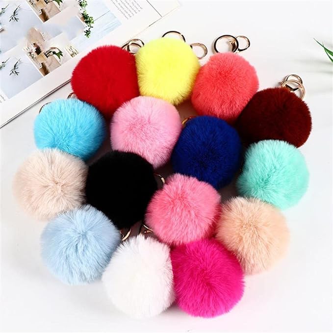 Pom Pom Keychains Colorful Faux Rabbit Fur Ball Keychain Car Key Ring Soft Plush Pompoms Handbag Keyring Charm