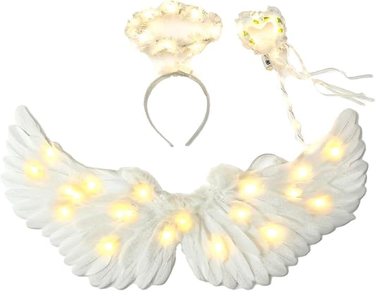 3 PCS KIDS ANGEL WINGS LIGHT UP COSTUME ACCESSORIES SET