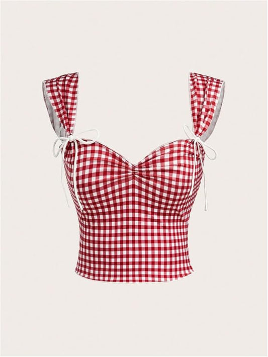 Plaid Cami Crop Tops Camisole with bows