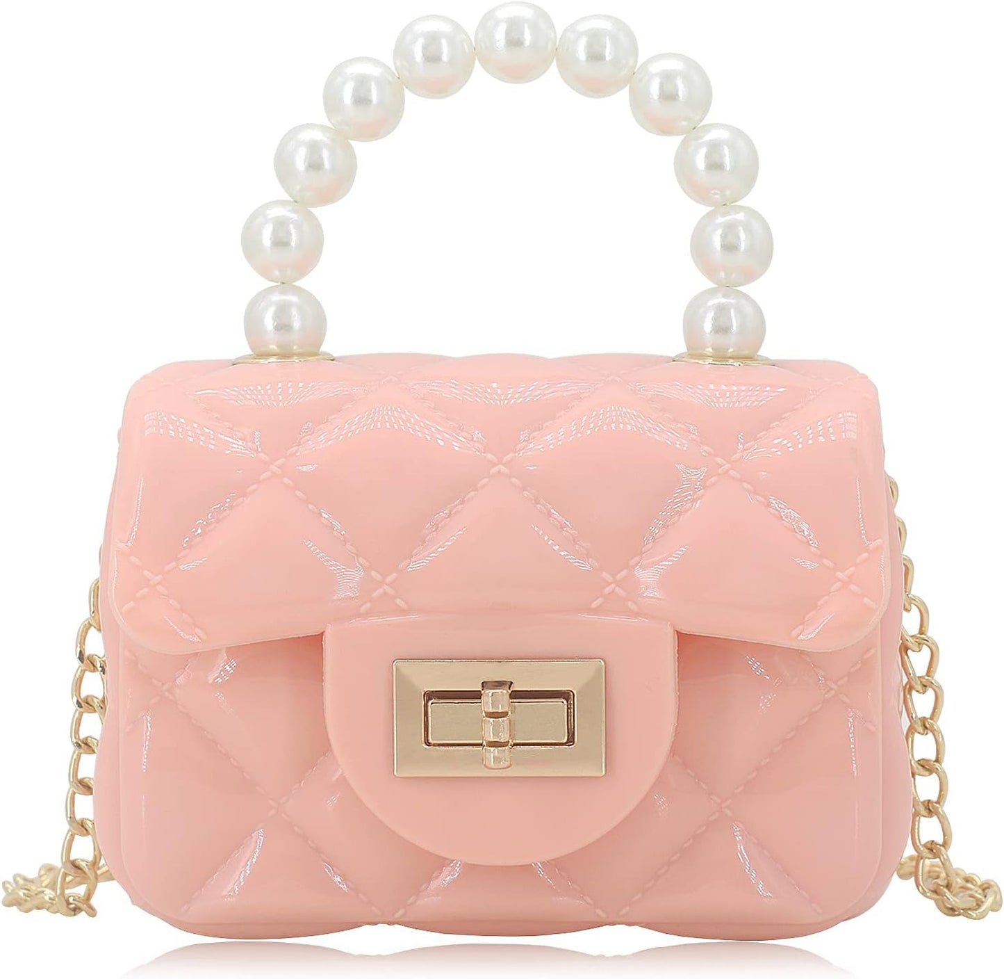 Mini Jelly Handbag with Pearl Handle Pink Pearly Purse