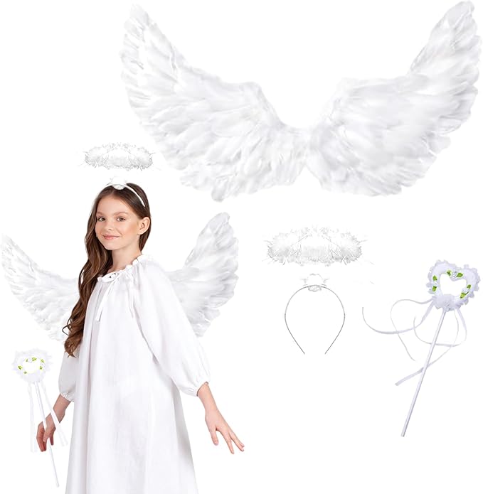 3 PCS ANGEL WINGS COSTUME SET ADULTS KIDS ACCESSORIES