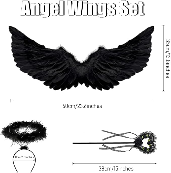 3 PCS ANGEL WINGS COSTUME SET ADULTS KIDS ACCESSORIES