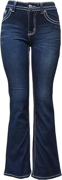 H&Y Cross Rhinestone Studded Denim Bootcut Flap Pocket Jeans