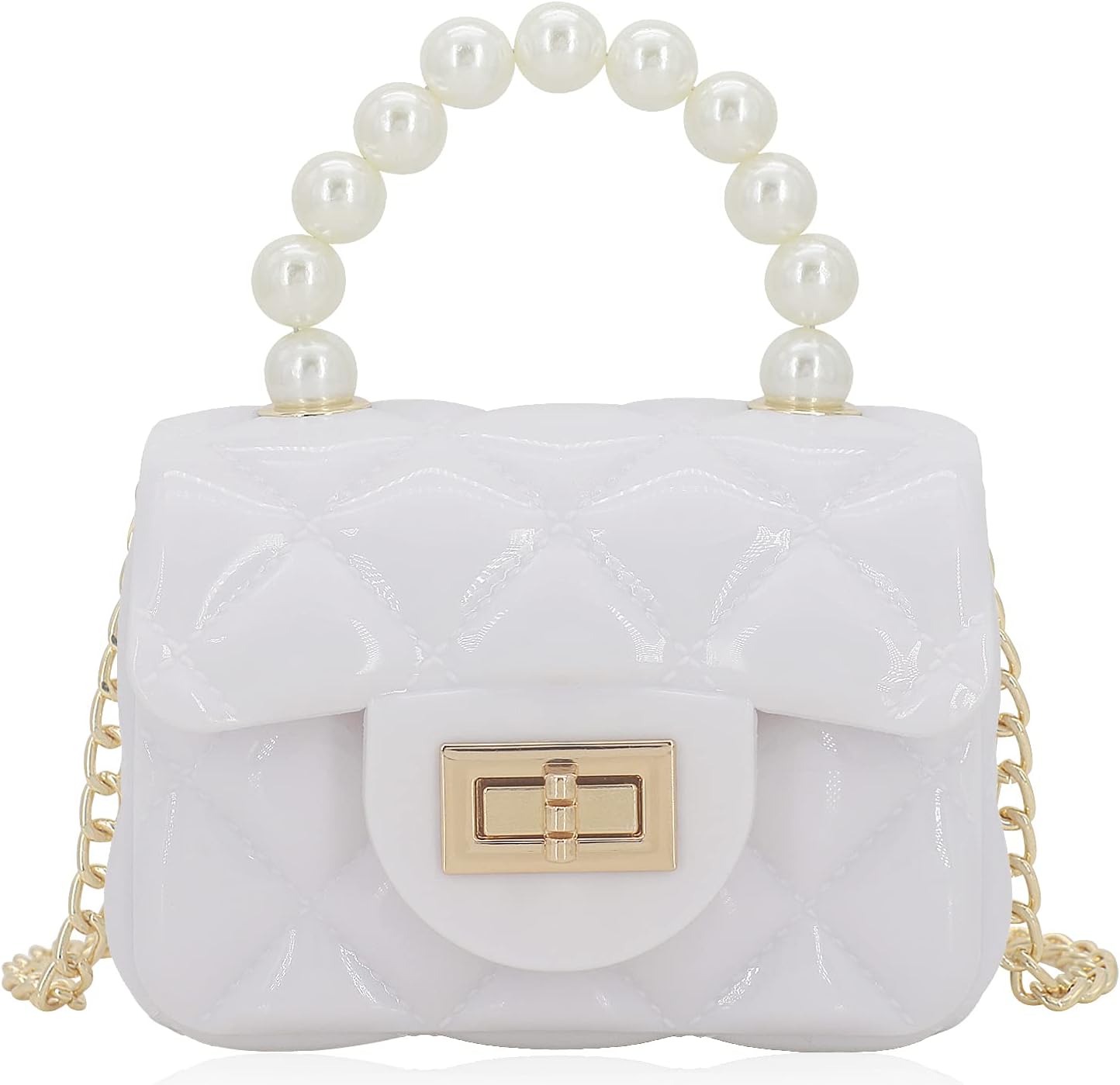 Mini Jelly Handbag with Pearl Handle Pink Pearly Purse