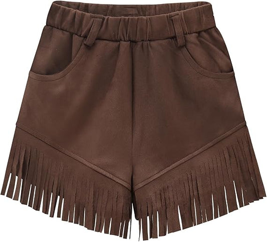 Kids Faux Suede Fringe Tassel Cowgirl Shorts