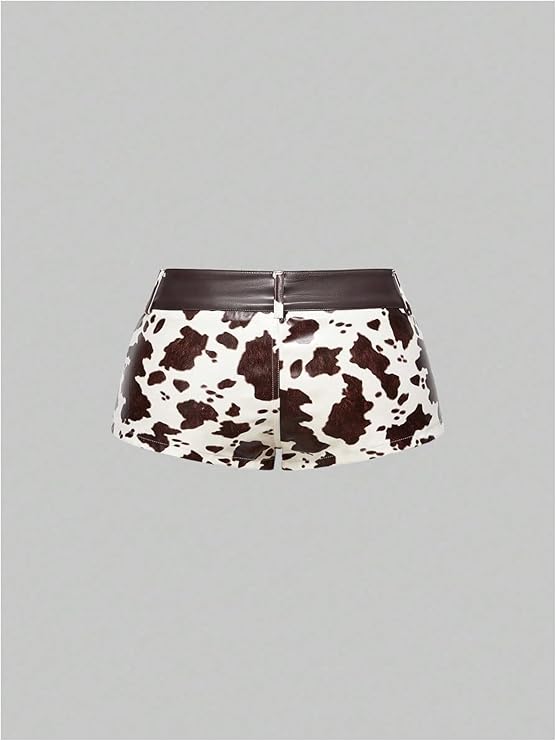 PU Leather Cow Print Low Rise Micro Mini Shorts