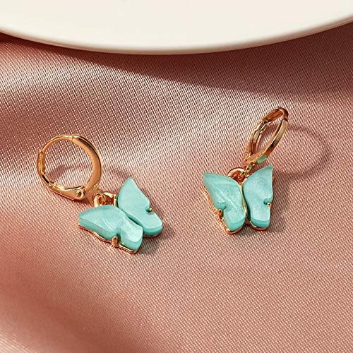 Butterfly Huggie Hoop Earrings Set for Women Girls Cute Colorful Acrylic Gold Plated Dangle Drop Statement Earrings Teen Kids Trendy Jewelry Gift