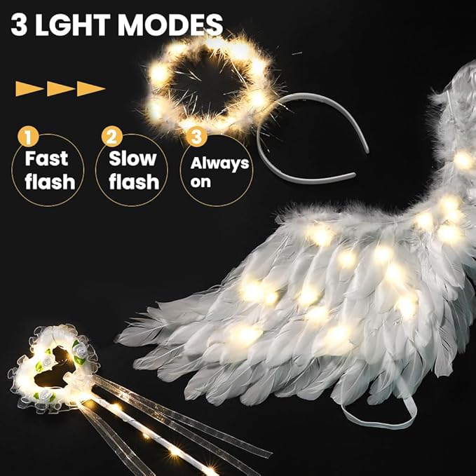 3 PCS KIDS ANGEL WINGS LIGHT UP COSTUME ACCESSORIES SET