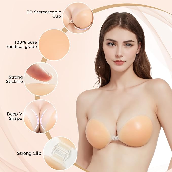 Strapless Sticky Adhesive Bra Invisible Push Up Reusable Silicone
