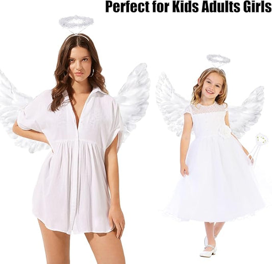 3 PCS ANGEL WINGS COSTUME SET ADULTS KIDS ACCESSORIES