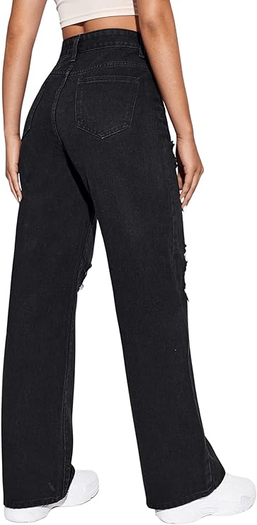 NO BOUNDARIES HIGH WAISTED BLACK DISTRESSED DENIM MOM JEANS