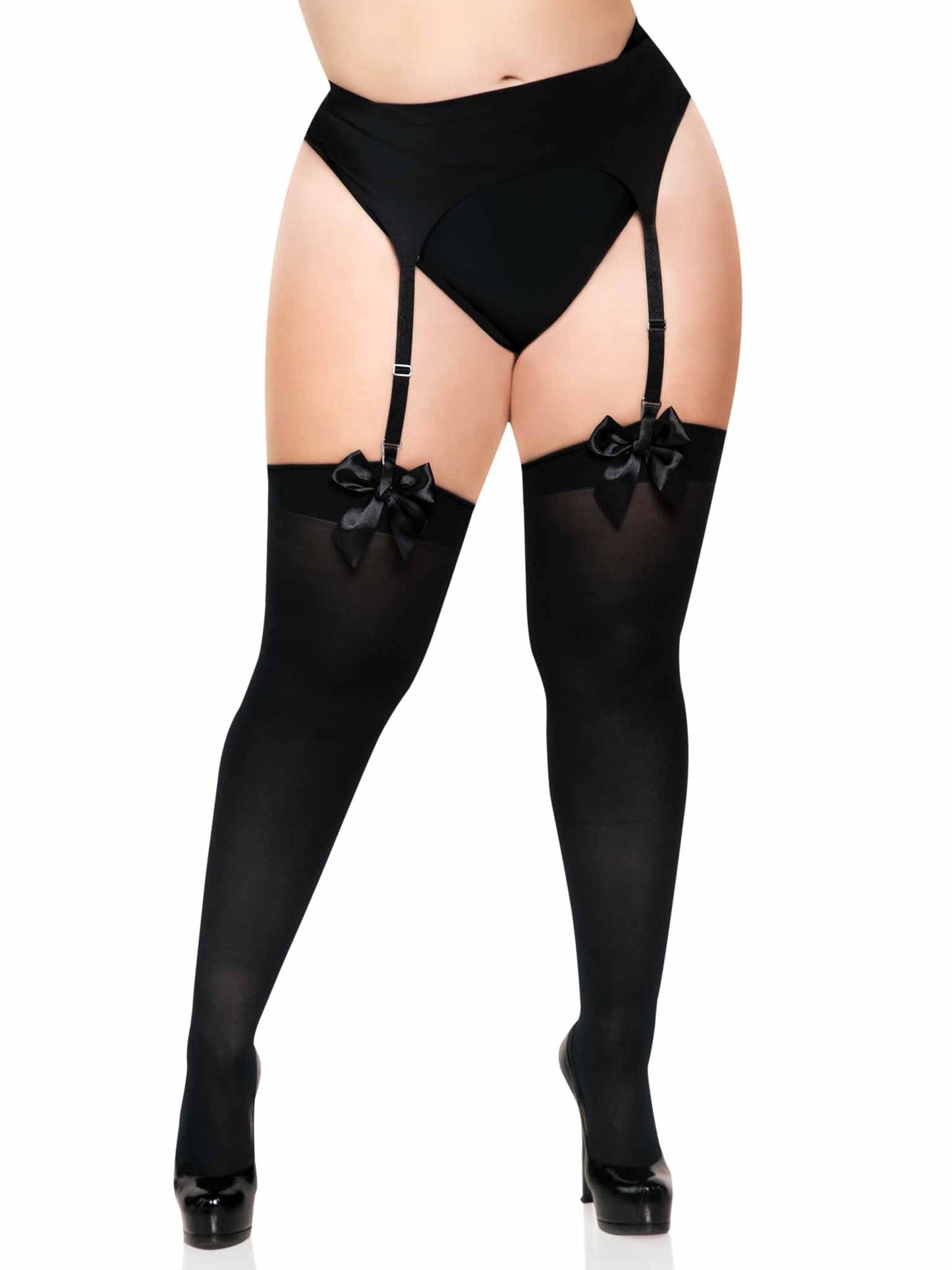 Kay Plus Satin Bow Thigh Highs