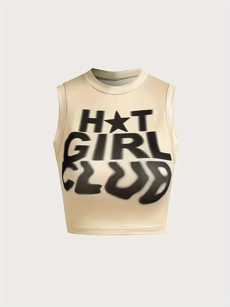 WOMEN'S SLEEVELESS PUNK GRAPHIC PRINT CROP TOP "HOT GIRL CLUB"