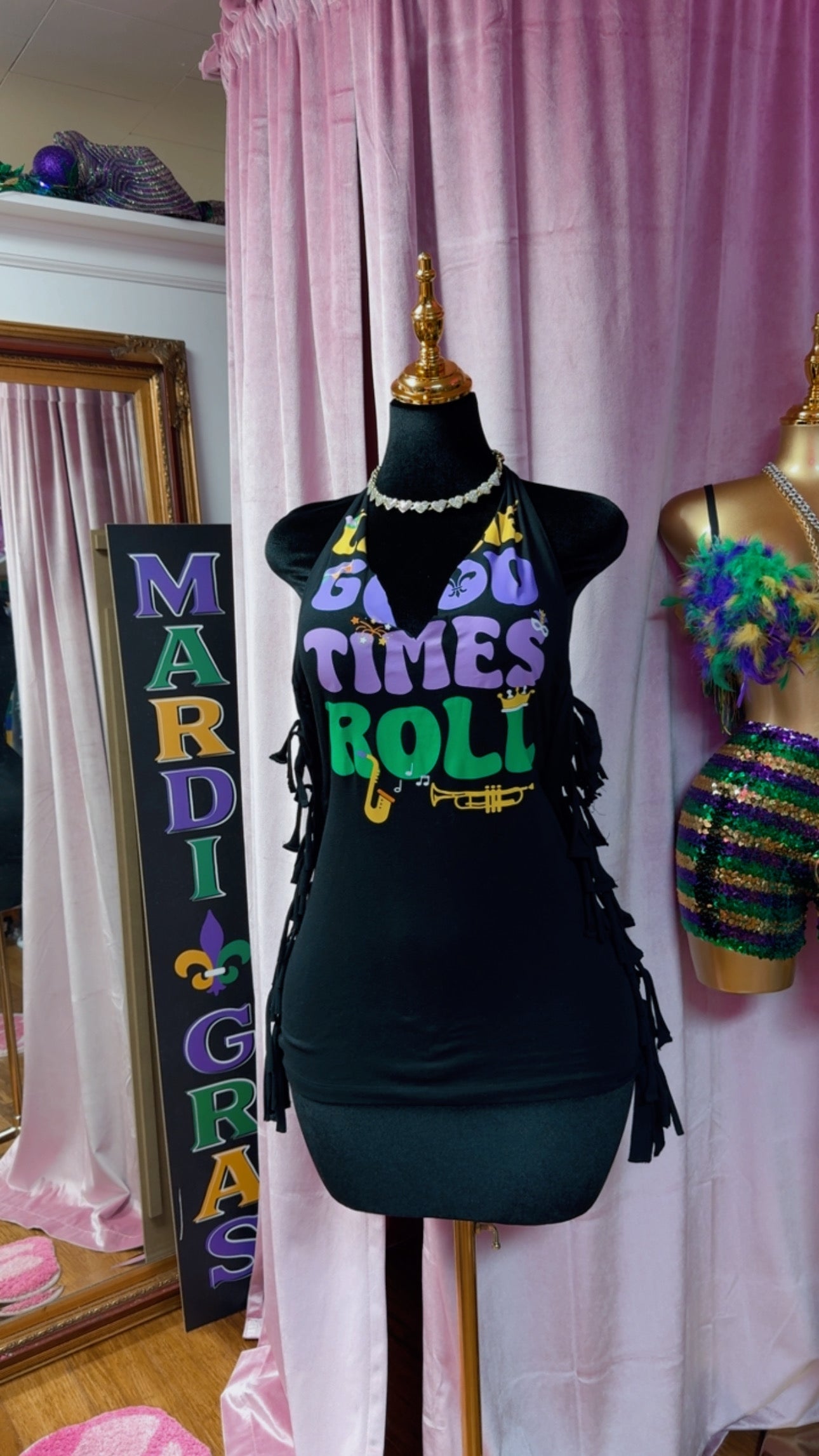 Custom Mardi Gras T-Shirt Dress with Fringe